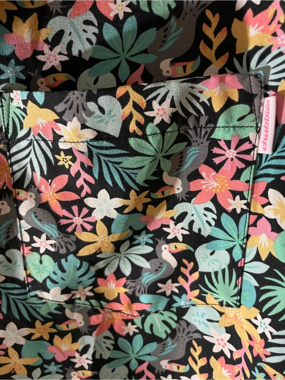 chubbies Black Floral Button-Down Shirt with Green, Pink, Yellow Accents